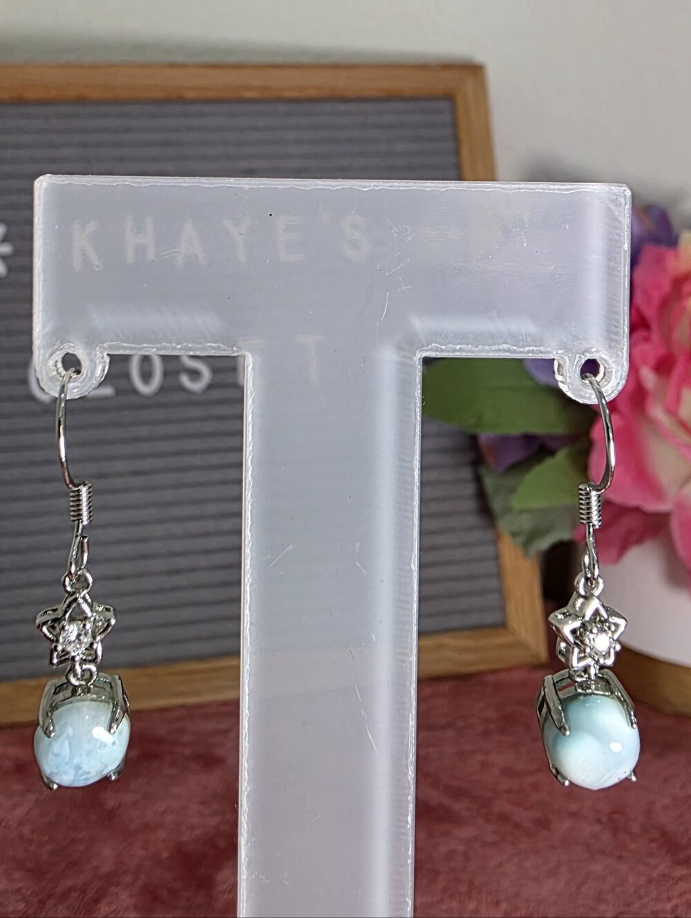 🔹️FINAL SALE🔹️S925 Silver Star Drop Earrings with Larimar Gemstone - Picture 4 of 4